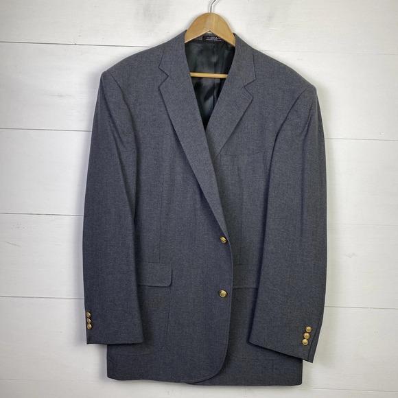 David Taylor Blazer Gray 46L Crested Gold Buttons Wool Blend Academia Regency - Picture 1 of 13